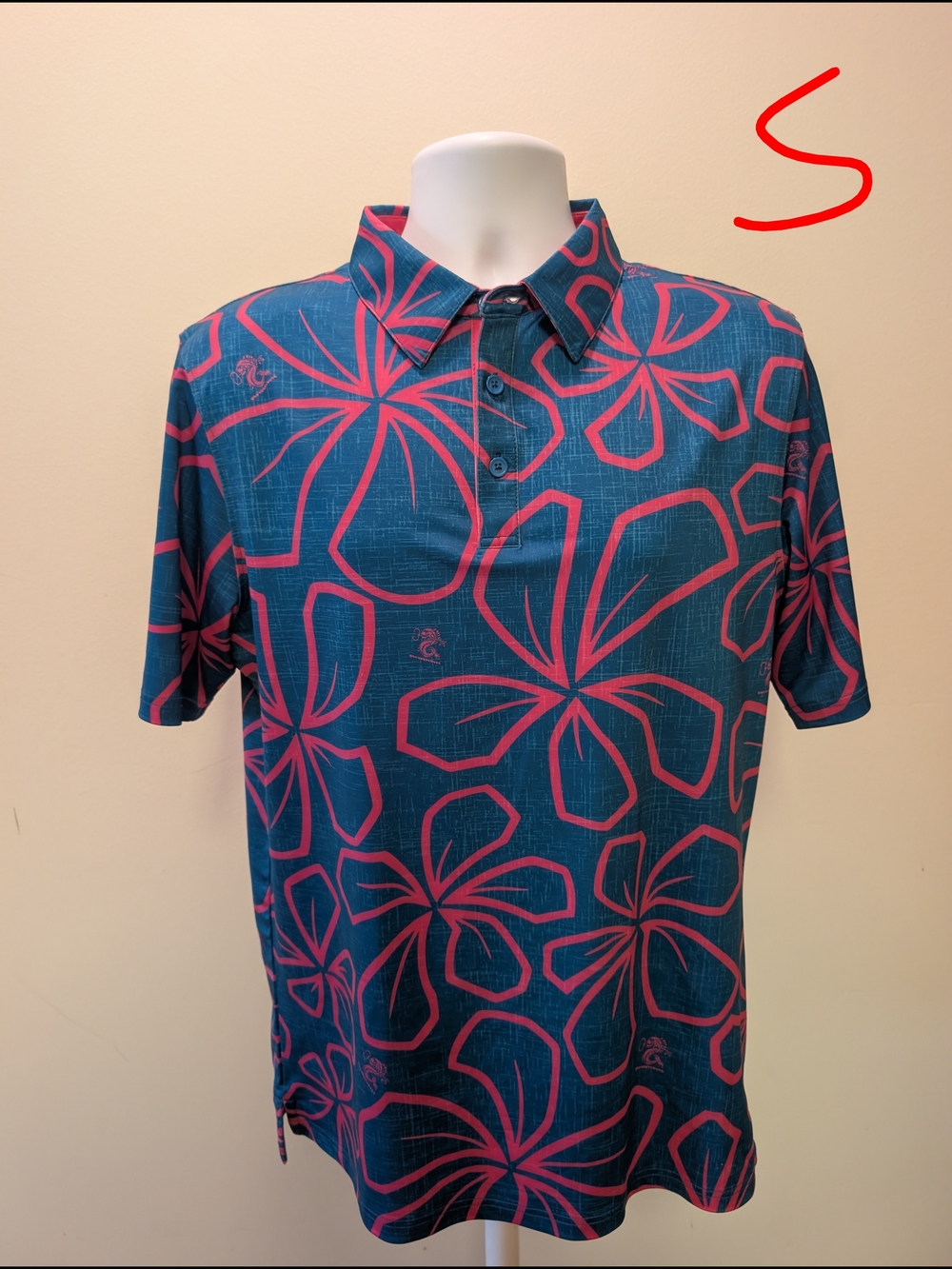 Men's Blue Polo with Pink Floral Print